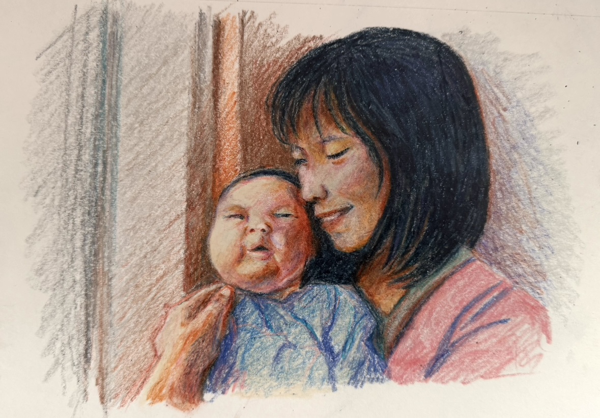 Motherly love crayon drawing